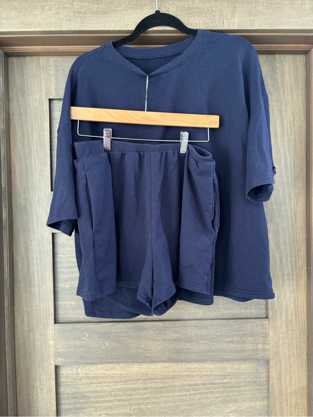Women's Navy Athletic Short Set - Relaxed Tee & Elastic Waist Shorts